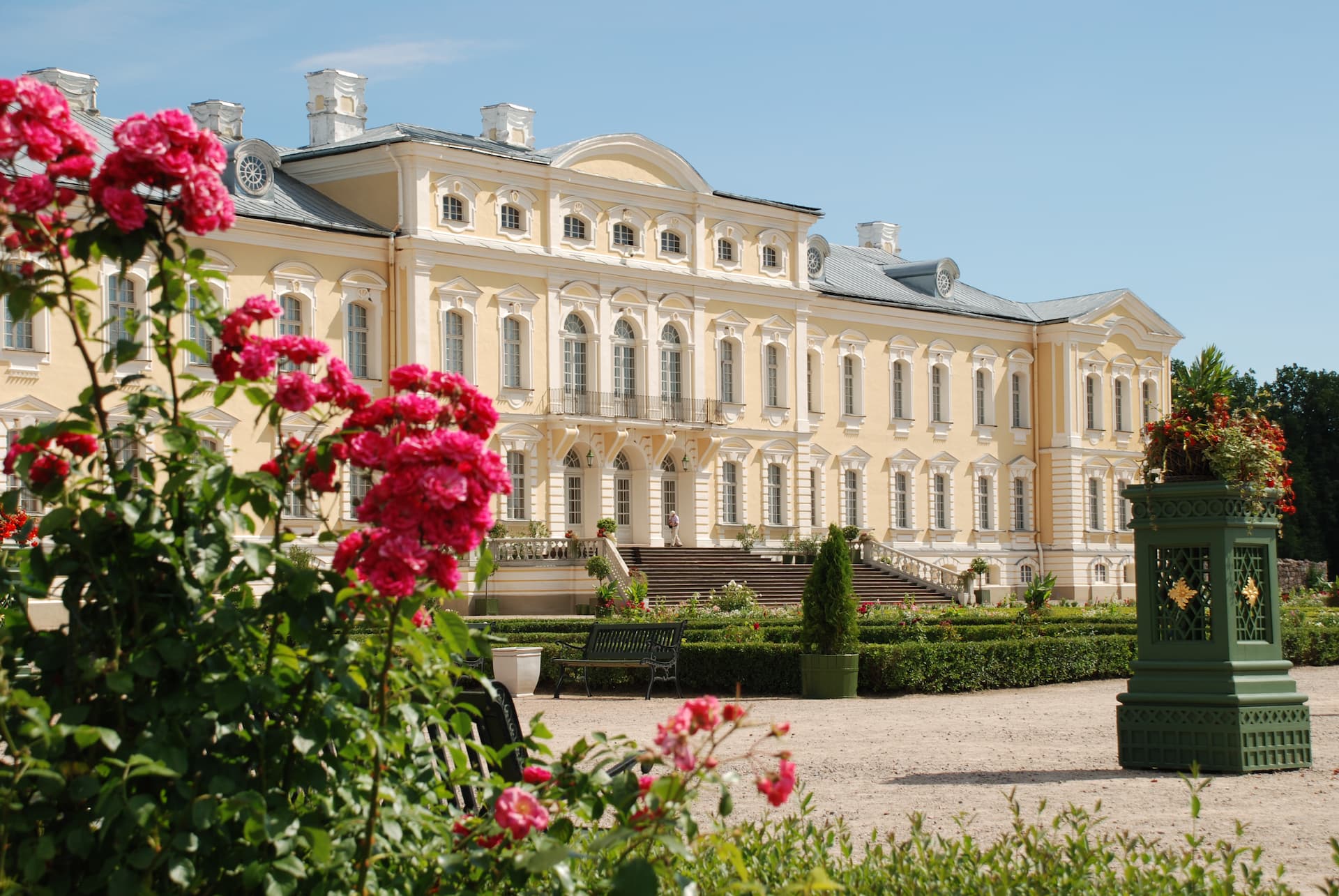Baroque rose gardens at Rundāle Palace in full summer bloom